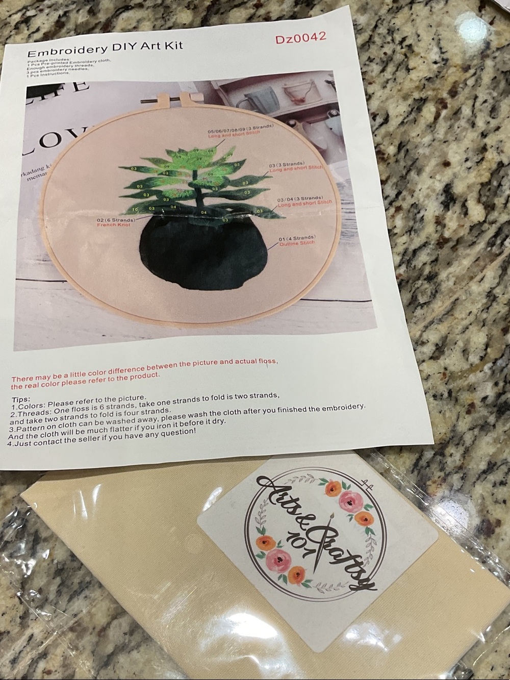 Arts & Craftsy.101 Embroidery DIY Art Kit - Green Succulent Design